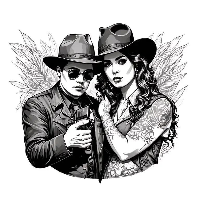 Bonnie And Clyde Holding Colt Moniters With Chicano Style