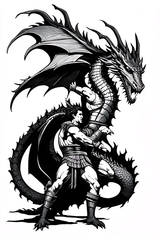 Gladiator Fighting A Dragon