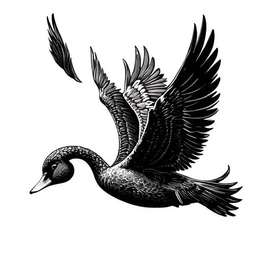 Black Swan Flying With Its Wings Spread Wings