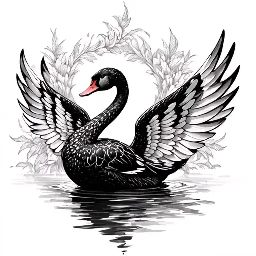 Black Swan With Wings Spread From Under