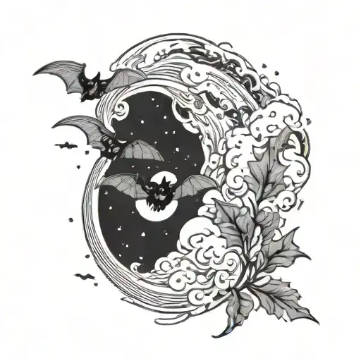 Moon With Bats And Clouds