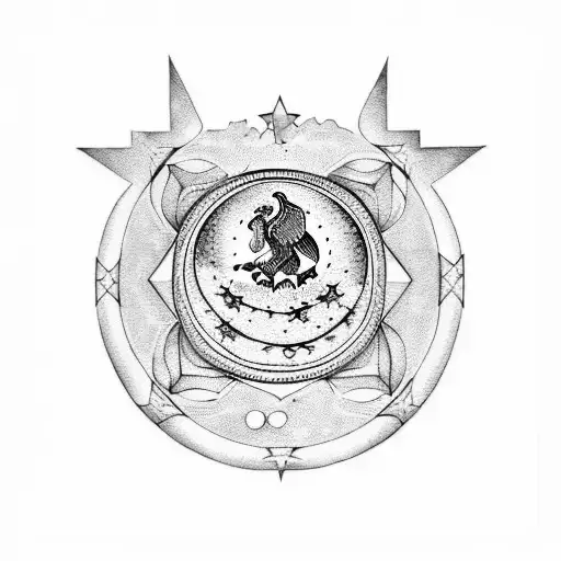 A Blackwork Tattoo Of A Moon And Stars Forming The Shape Of Mexico And Honduras On A Map