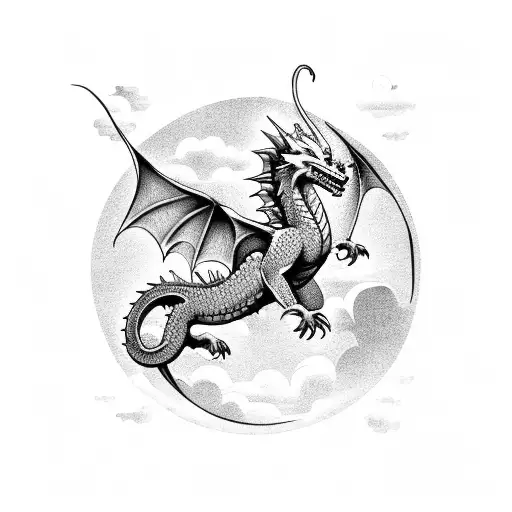 A Majestic Dragon Flying Through A Cloudy Sky