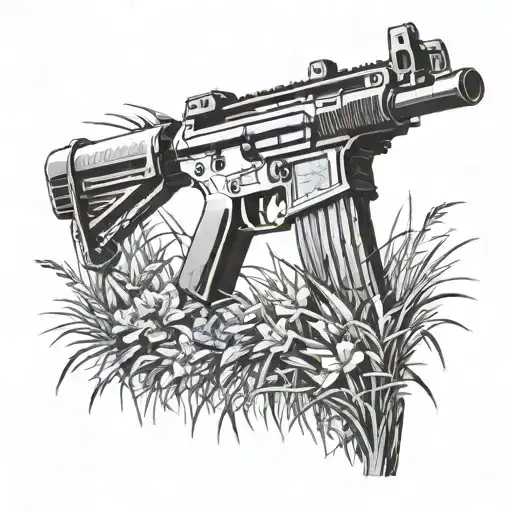 Kalashnikov Assault Rifle Broken And Overgrown With Grass