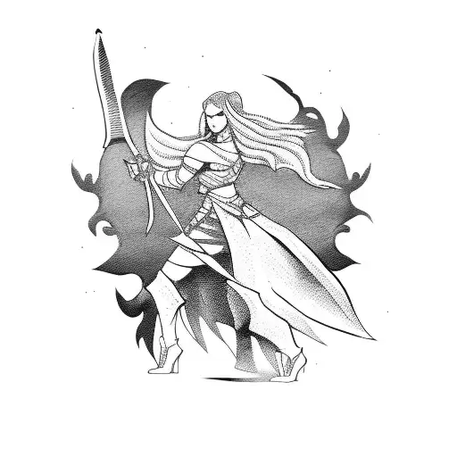 Fierce Warrior Woman Holding A Sword