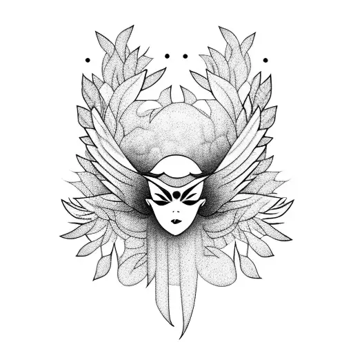 Black Tattoo Of Sakura Branches With Pink Flowers Wrapping Around Angel Wings