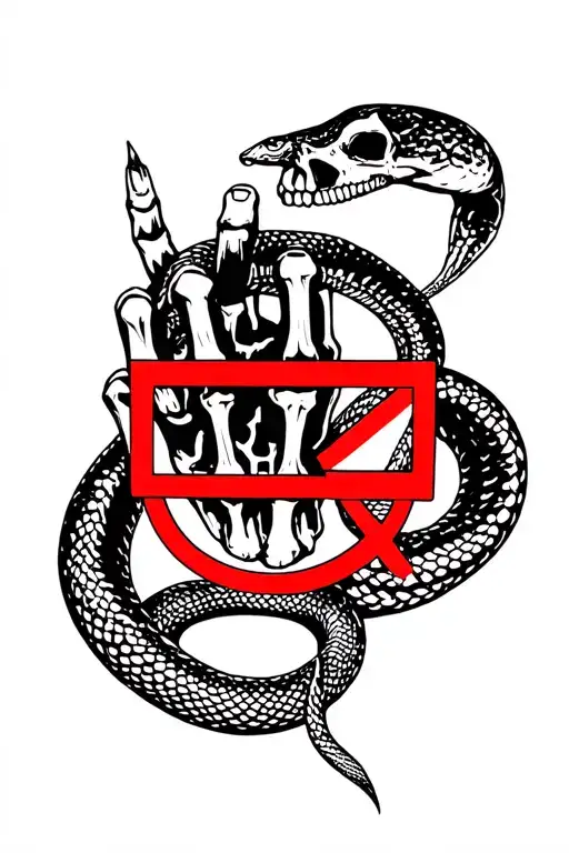Skeleton Hand With A Red General Prohibition Sign With A Snake Going Through It