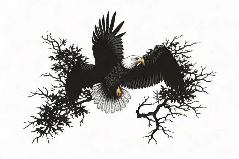 Bald Eagle In A Tree Above A Pond