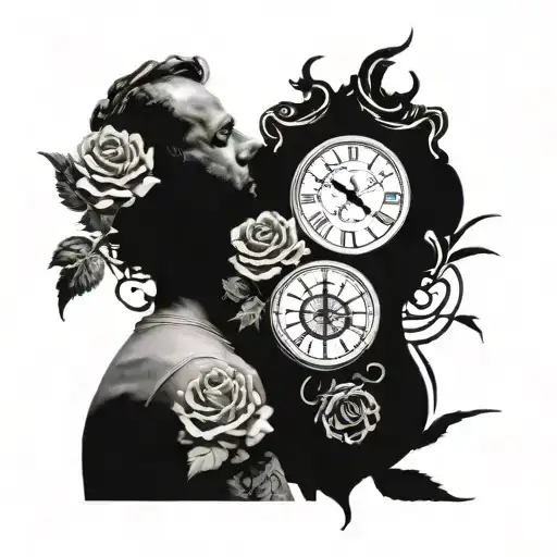 Tattoo With Clock Rose Map And A Father And Son