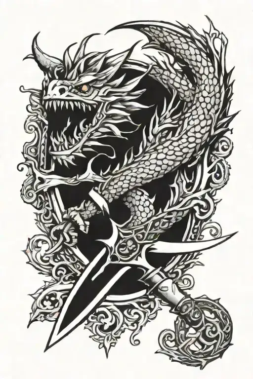Knife Surrounded With Dragon