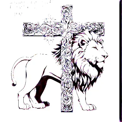 Cross Behind A Lion With A Quote And The Year 2002