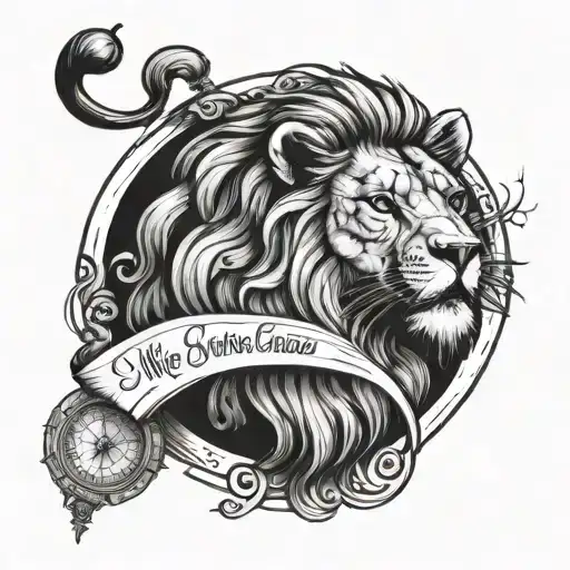 A Magical Lecture-themed Tattoo Featuring A Lion And A Time-turner