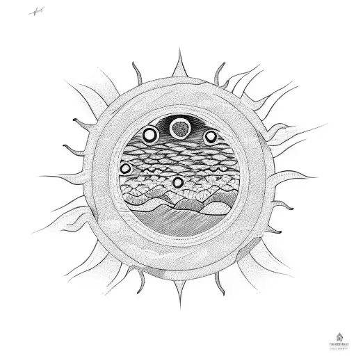 A Sunset Landscape With Coding Symbols Forming The Sun