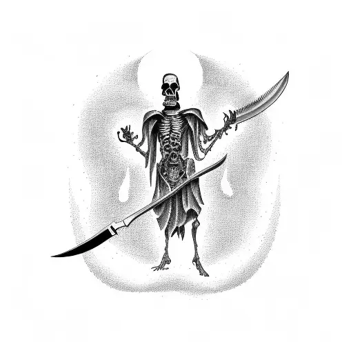 Grim Reaper Holding A Knife In A Dotwork Style