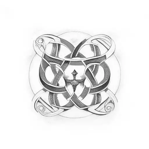 A Triskelion Symbol With A Small Blue And Green Ribbon To Represent Your Brother And Sister