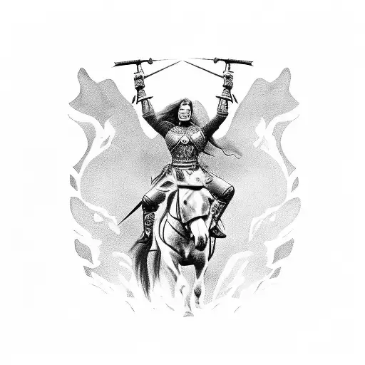 Warrior On Horseback Charging Into Battle