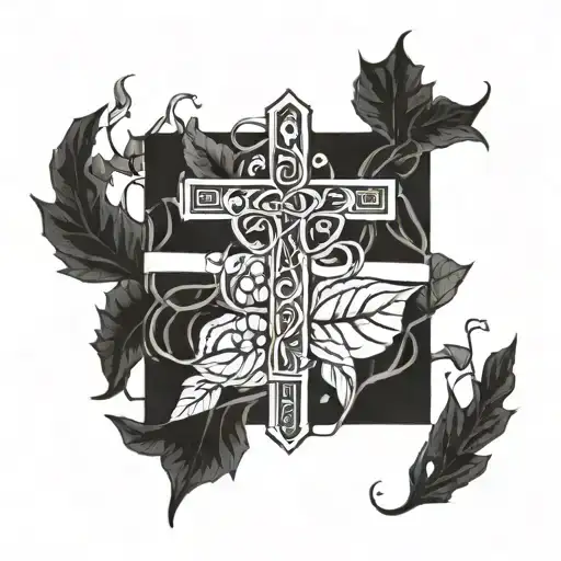 A Stylized Cross Intertwined With Branches And Leaves Representing Faith In Nature