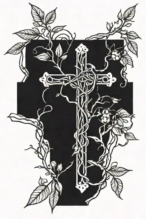 A Stylized Cross Intertwined With Branches And Leaves Representing Faith In Nature