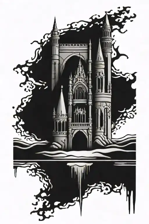 Two Symmetrical Gothic Building Sandcastles