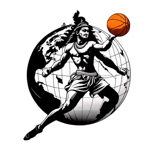 Lord Shiva Playing Basketball With A Background Of A Globe Representing Travel