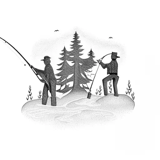 Three Guys Fishing In The Woods