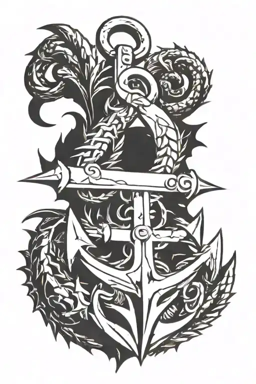 Spikey Chain With Anchor Attached Going Vertical Around The Arm