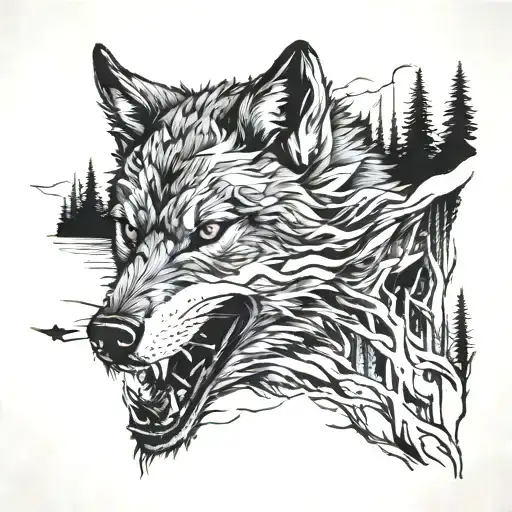 A Fierce Wolf Hunting In The Woods