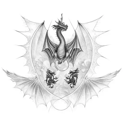 Dragon In Flight With Wings Unfurled And Head And Neck Arched