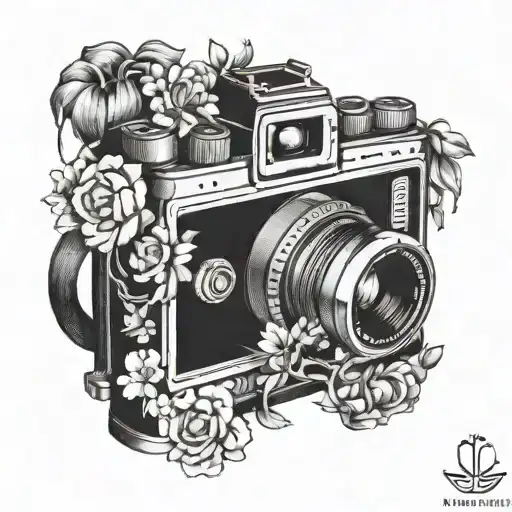 A Detailed Portrait Of A Vintage Camera Intertwined With Blooming Flowers