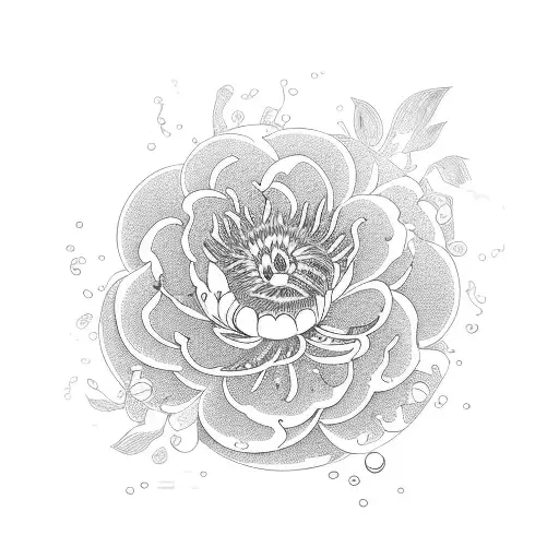 A Mesmerizing Peony Surrounded By Swirling Swamp Water Lilies