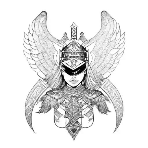 A Valkyrie Warrior With Intricate Nordic Patterns And A Feminine Touch