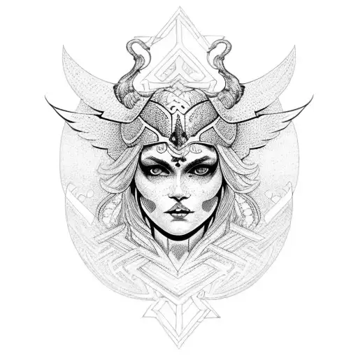 A Valkyrie Warrior With Intricate Nordic Patterns And A Feminine Touch