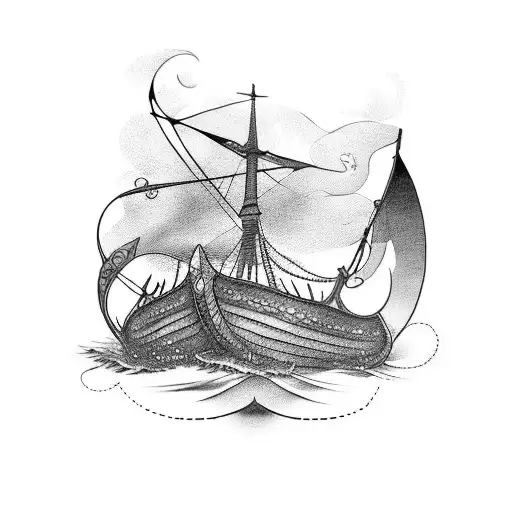 A Powerful Viking Ship Sailing Through Rough Nordic Waters With A Feminine Twist