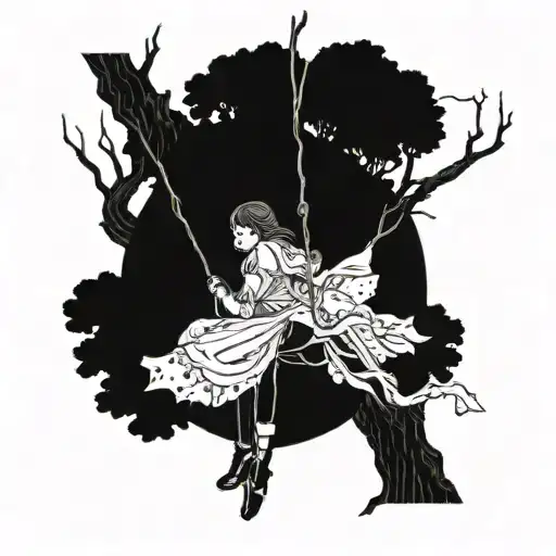 A Manga-inspired Forest Scene With A Female Protagonist Swinging From Tree Branches