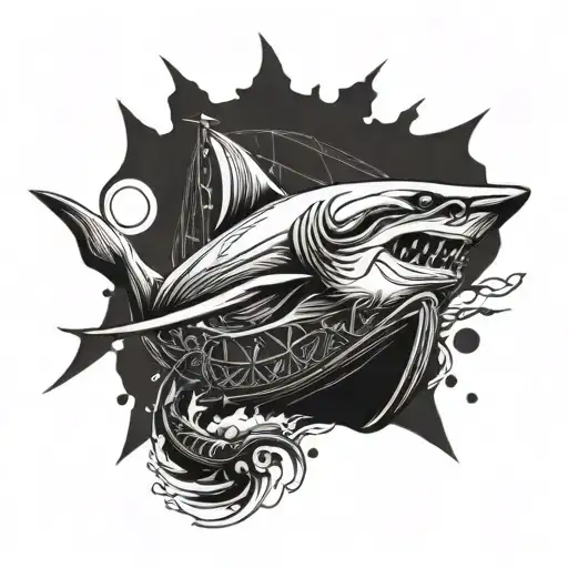 Shark And Viking Ship Sailing