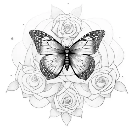 Butterfly With A Rose And Mandala