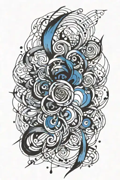 Abstract Black Ink Lines And Shading With Blue Watercolor