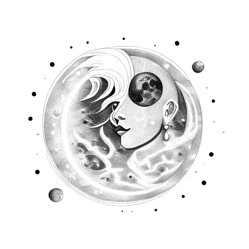 A Mystical Moon Goddess Surrounded By Swirling Galaxies