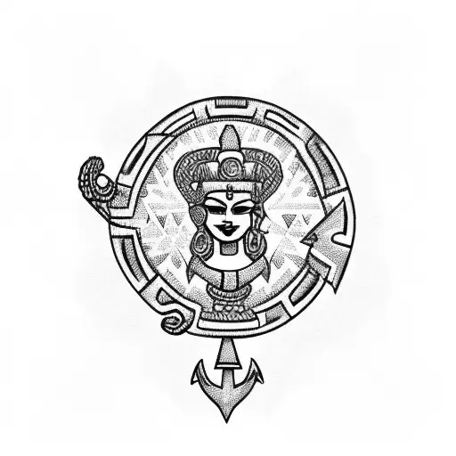 Mayan Goddess With Anchor And Hawaian Turtles