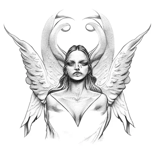 Angel And Devil With Hand On Weight Of Themis Black & White