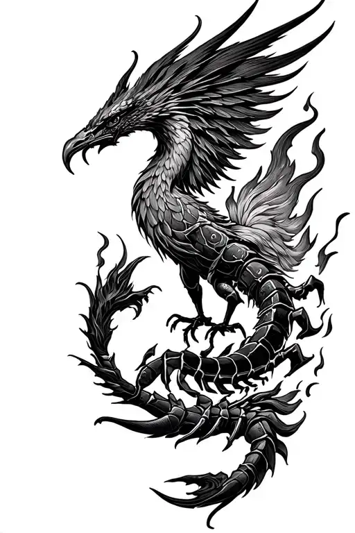 Scorpio And Phoenix Rising From Flames Left Arm Sleeve
