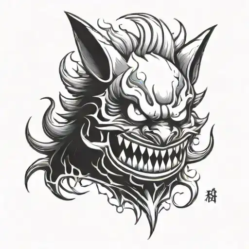 A Fusion Of Gengar And A Traditional Japanese Demon Mask