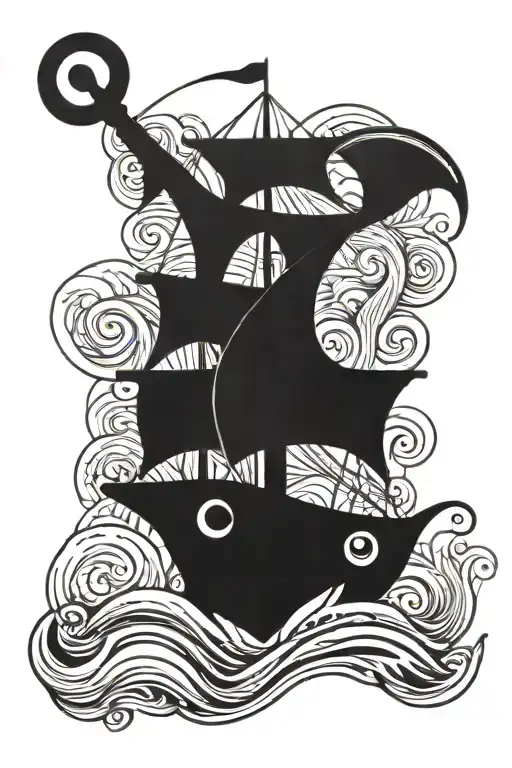 Anchor And Waves And Sailing Ship