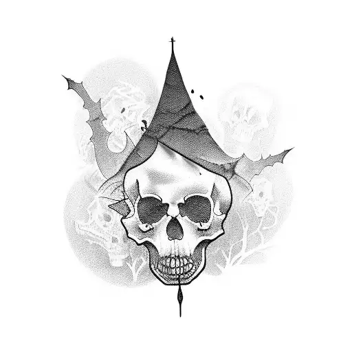 A Blackwork Tattoo Combining Elements Of Criminology And Scary Movies