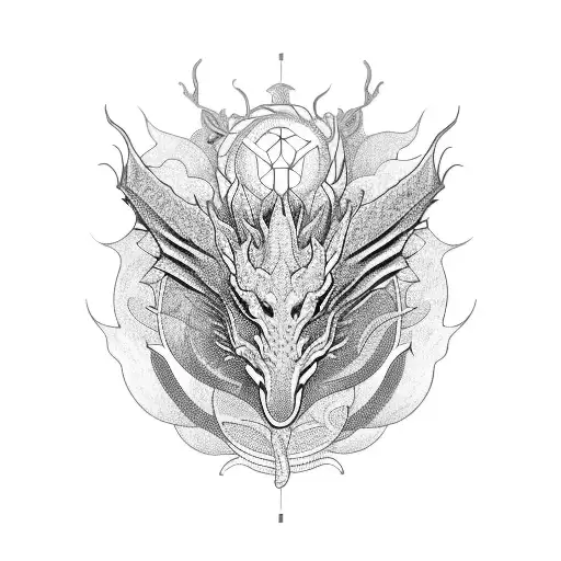 An Intricate Geometric Design Featuring A Dragon And Various Animals Intertwined