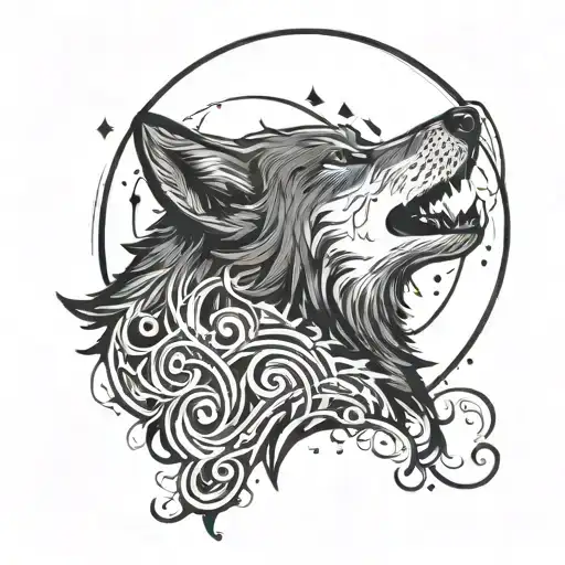 A Wolf Howling At The Moon With Musical Notes Swirling Around It