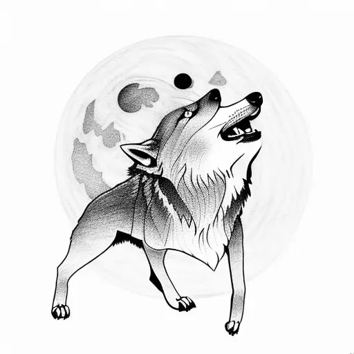 A Minimalist Tattoo Of A Wolf Howling At The Moon