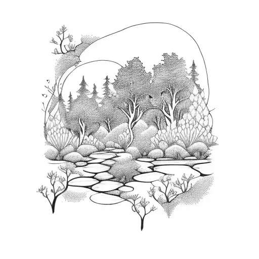 A Serene Forest Landscape With Wild Flowers Blooming Along A Hiking Trail