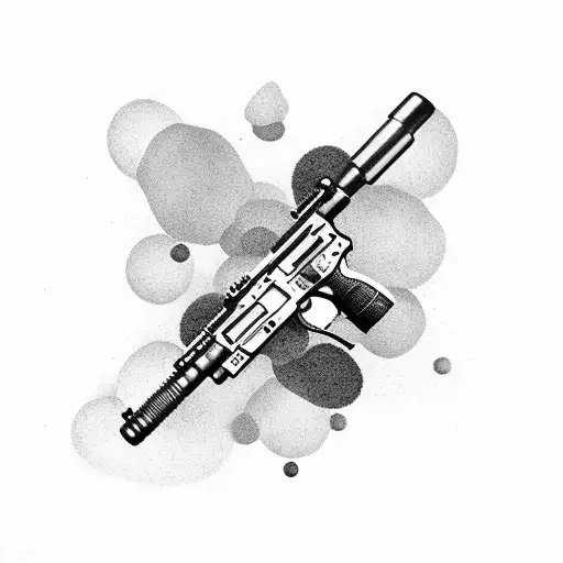 Airsoft Gun Surrounded By Bullets And Smoke