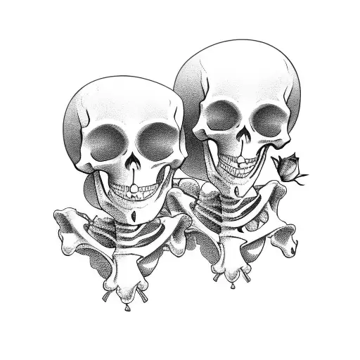 Skeleton Holding Thick Girl With Roses Around It